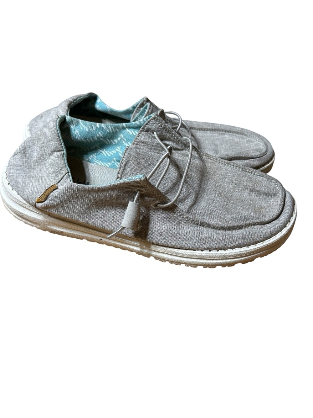 HEYDUDE Wendy Gray Chambray Slip On Loafers Women's Size 8 Lightweight Comfort